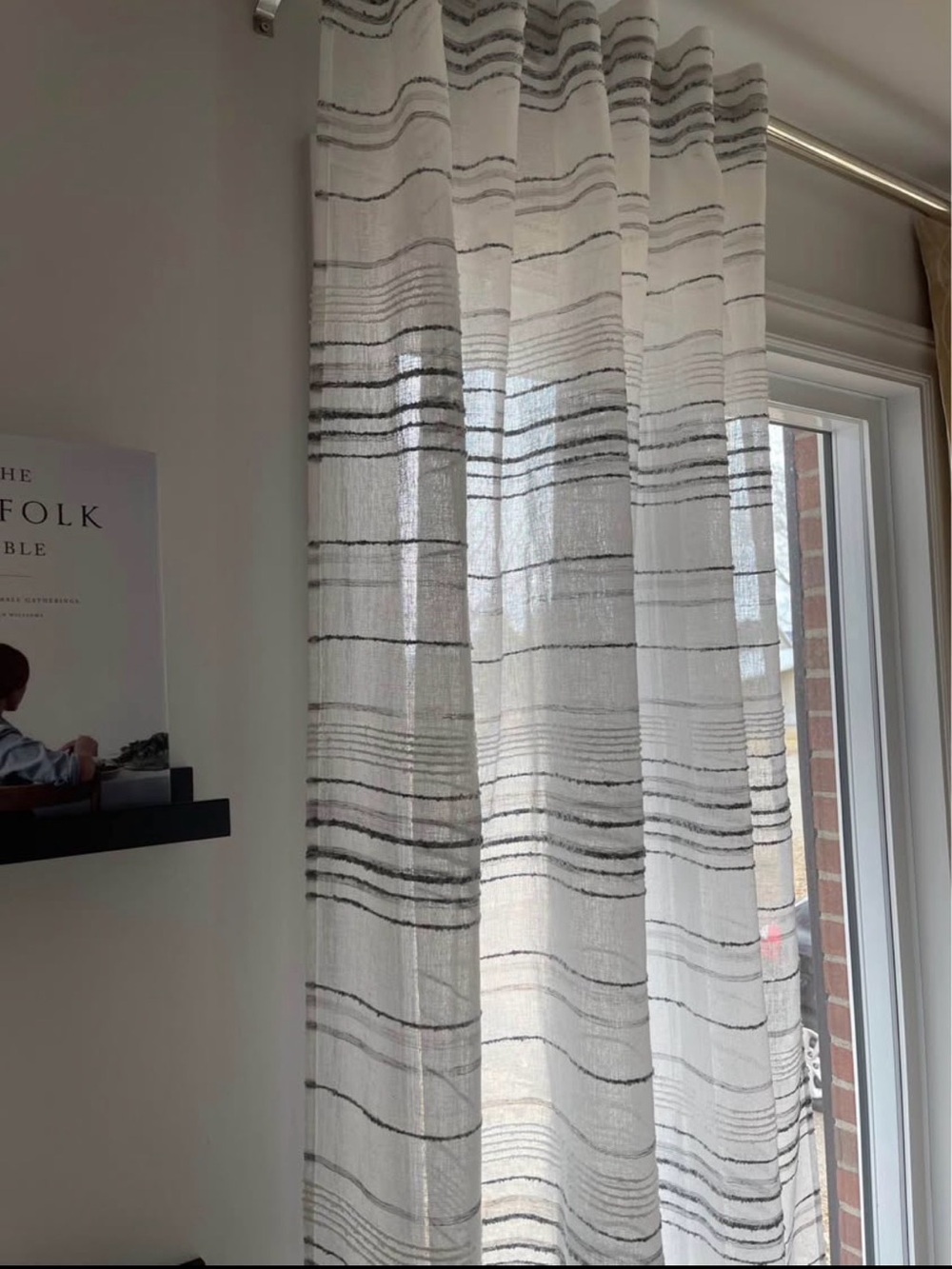Sheer Striped Window Curtains 2 Panels - White and Gray/Blue